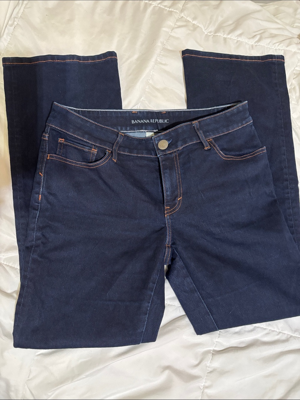 Banana Republic Dark Navy Straight-Leg Jeans with Contrast Stitching